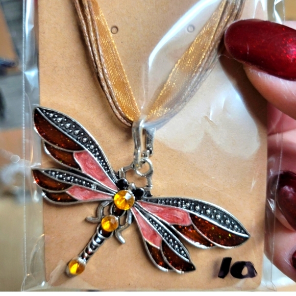Laketown Treasures Jewelry - 🛒🛍️💥NWT beautiful enamel and rhinestone burnt yellow dragon fly neckla